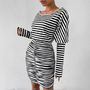 ZARA Fashion Striped Patchwork Bodycon Dress for Women
